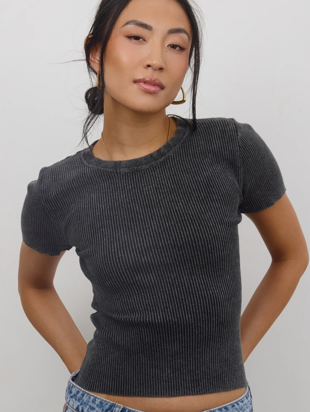 NWT Bohme Rome Ribbed Top In Charcoal Size Large